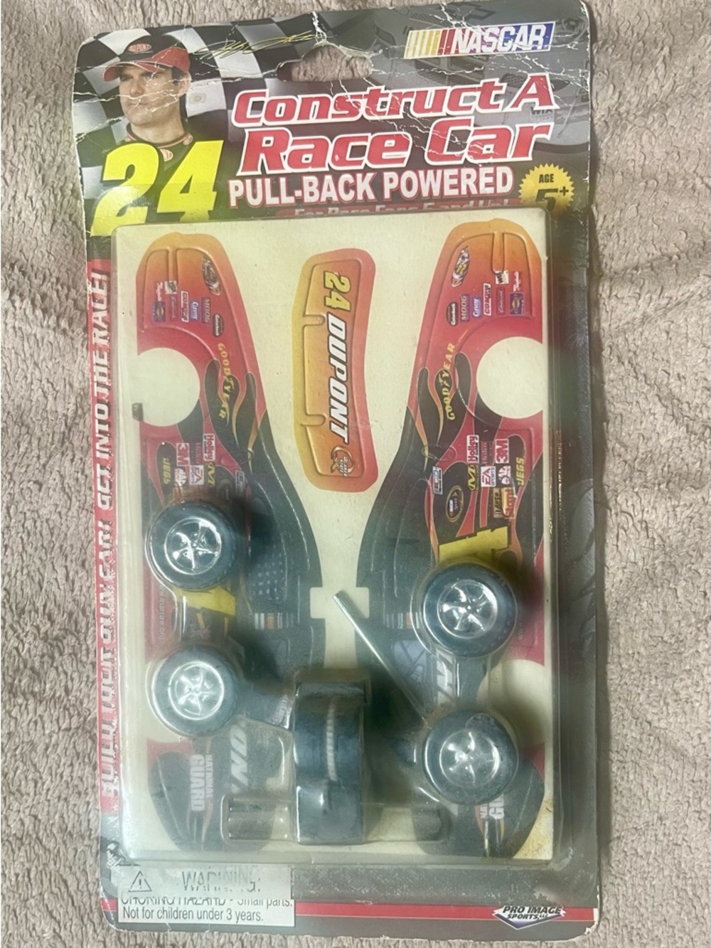 Vintage Nascar Red & Yellow Construct-A Race Car Pull-Back Toy